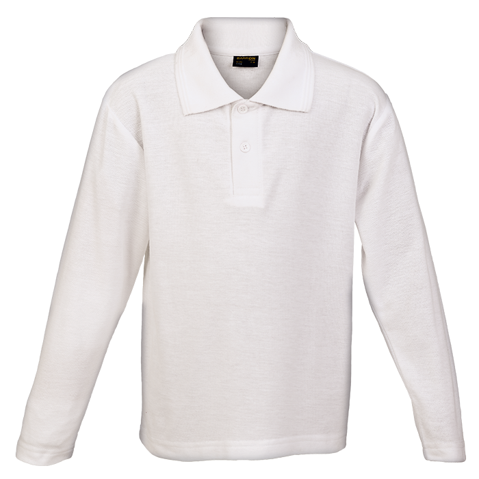 175g Pique Knit Long Sleeve Golfer Kiddies - White
