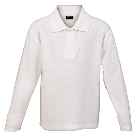 175g Pique Knit Long Sleeve Golfer Kiddies - White