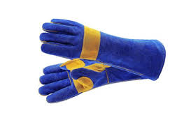 BLUE LINED WELDING GLOVES SIZE 8INCH ELBOW